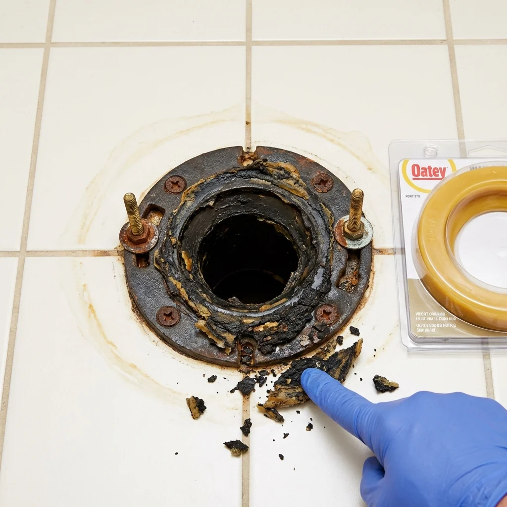 Failed wax ring showing water seepage at the base of a toilet in a Malibu, CA home